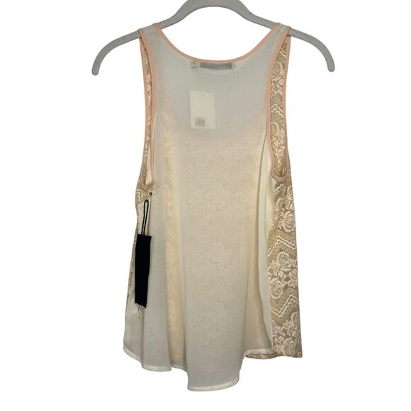 Nordstrom Chloe K Lace Sheer Tank Top Womens XS Ivory Blush Pink Camisole Shell - Picture 3 of 7